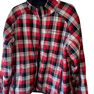 Columbia Reversible Red Plaid Black Jacket Mens XL Half Life Quilted Outdoor